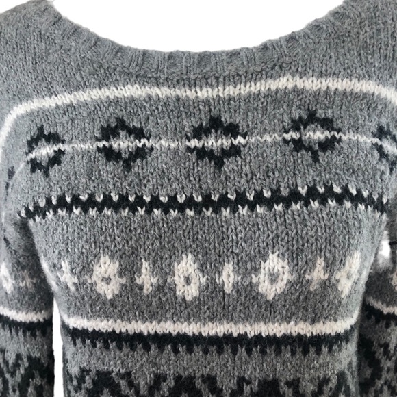 AMERICAN EAGLES Cotton Wool Blend Fair Isle Sweater, Crew Neck, Grey, Size XS - Picture 2 of 11